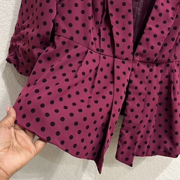 Elle Womens Purple Black Polka Dot Pleated Open Front Blazer Top Size Large - Picture 4 of 10